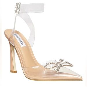 Sarontos-R Clear Nude Cinderella Ankle Strap High Heels